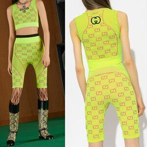 GUCCI TOP BIKER SHORTS ACTIVEWEAR LOVE PARADE GG LOGO YELLOW sz M / Medium